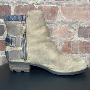 Sorel Lolla Ankle Boots Tan Leather Zip Booties Women's Size 9 Shoes NL2269-252